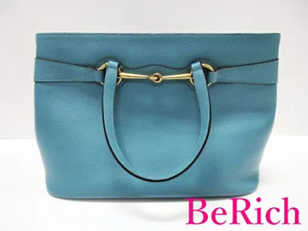 Gucci Shoulder Bag Handbag Horsebit Turquoise Blue Leather GG